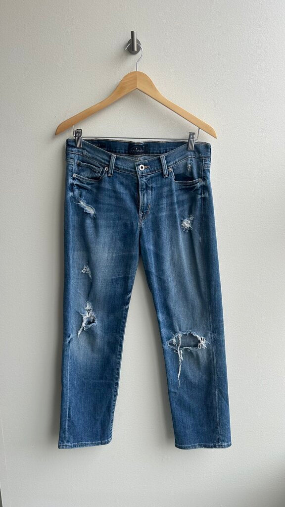 Pre-Owned Lucky Brand Medium Wash 'Brooke' Distressed Crop Jeans- Size 10