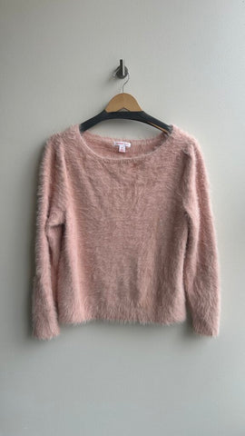 Pre-Owned Joe Fresh x Jillian Harris Pink Feather Knit Puff Sleeve Sweater - Size Large