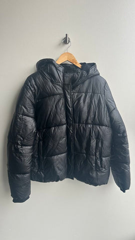 Pre-Owned Noize Black Shiny Short Puffer Coat - Size Large