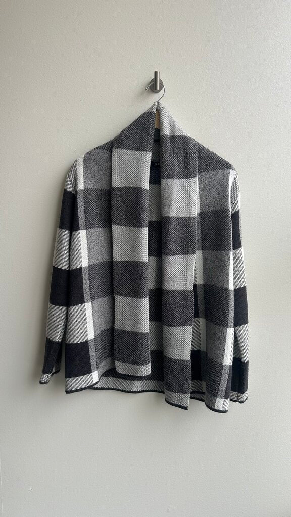 Pre-Owned Papa Grey/White Plaid Open Front Cardigan - Size Small