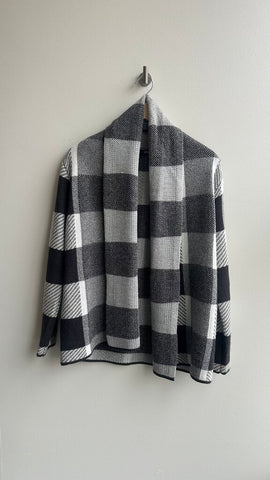 Pre-Owned Papa Grey/White Plaid Open Front Cardigan - Size Small
