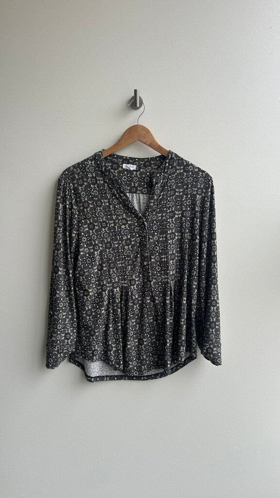 Pre-Owned Westport Green Floral Print Roll-Tab Sleeve Blouse - Size Large Petite