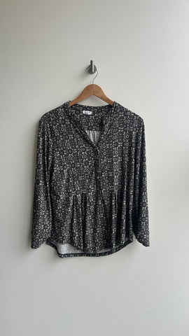 Pre-Owned Westport Green Floral Print Roll-Tab Sleeve Blouse - Size Large Petite