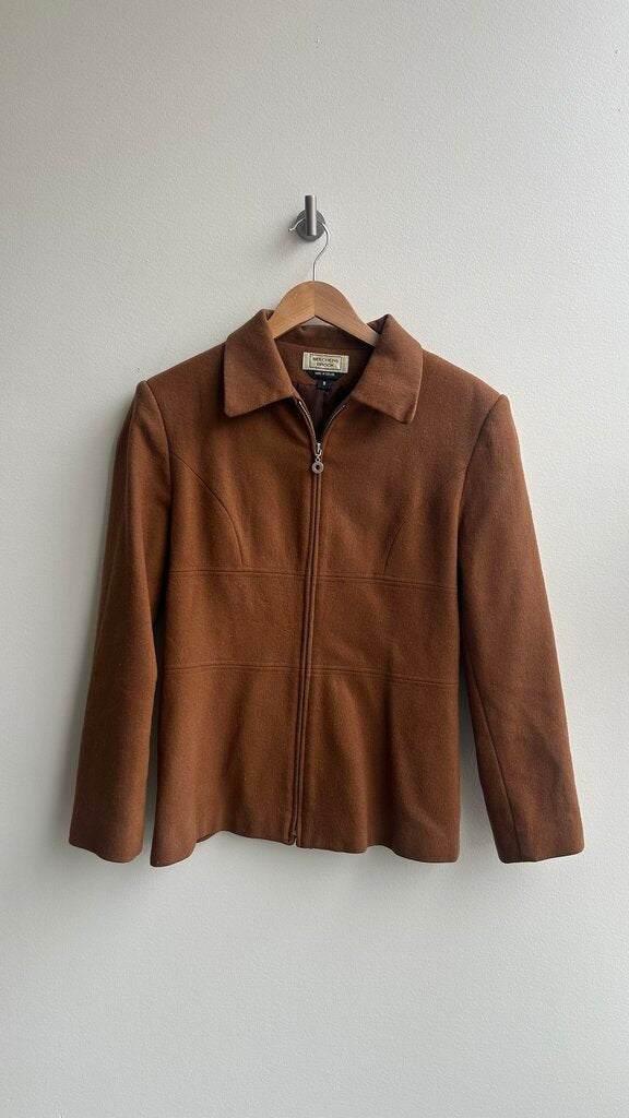 Pre-Owned Beechers Brook Camel Zip Front Wool Jacket - Size 8