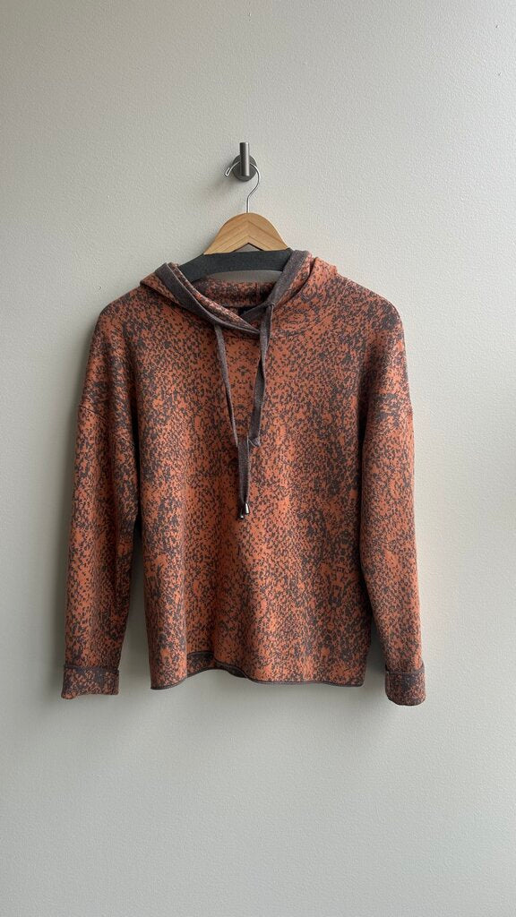 Pre-Owned Rachel Zoe Orange/Grey Pixel Pattern Knit Hooded Sweater- Size Large