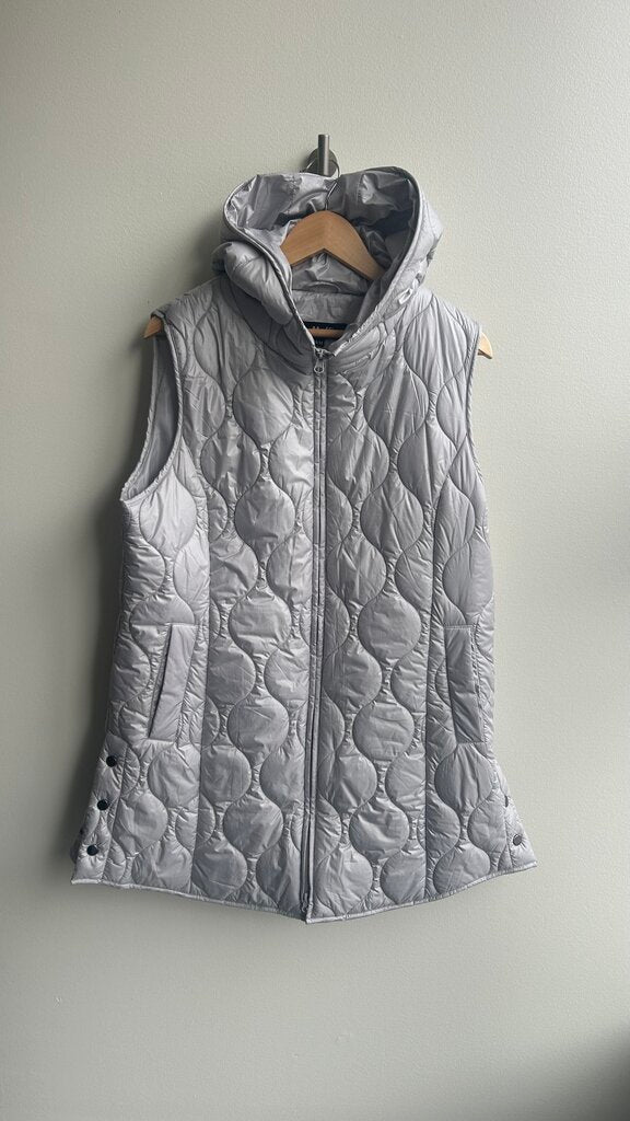 Pre-Owned Moffi Light Grey Lightweight Quilted Hooded Puffer- Size Medium