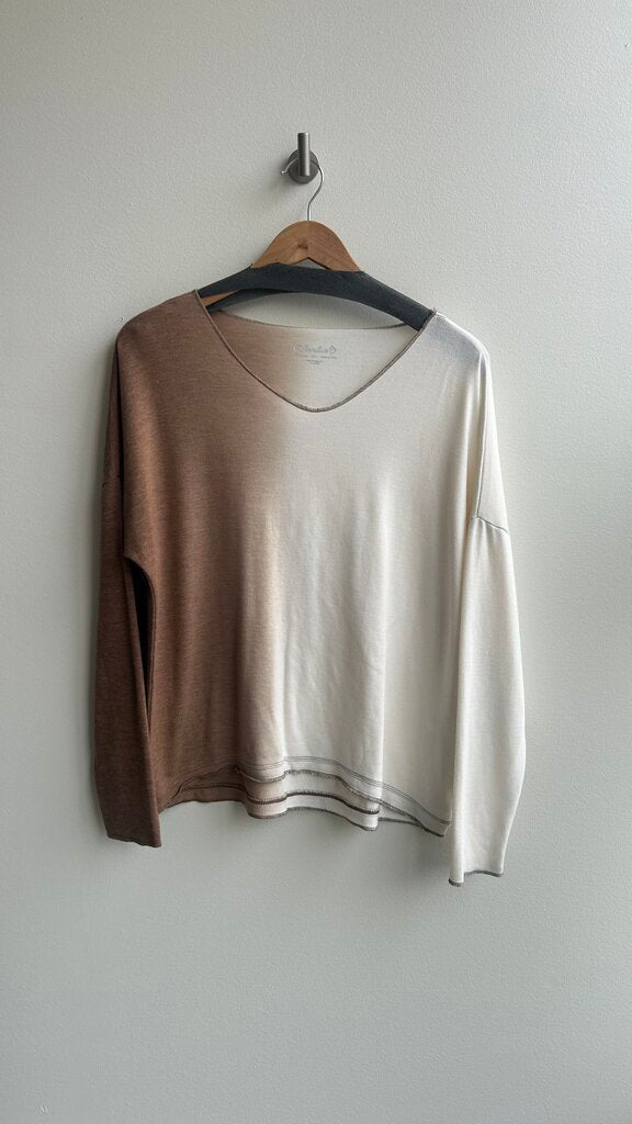 Pre-Owned Charlie B Beige/Brown Ombre Long Sleeve Sweater (NWT)- Size Large