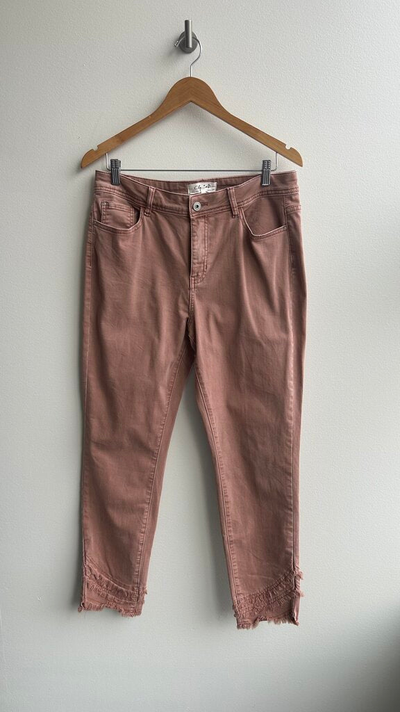 Pre-Owned Charlie B Mauve Fringe Trim Straight Leg Jeans - Size 12