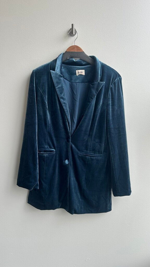 Pre-Owned BiBi Blue Velvet Collared Blazer- Size Large (Estimated)