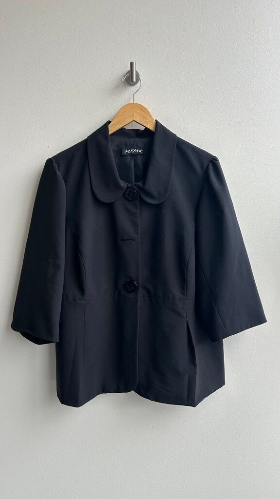 Pre-Owned MXM Black Peter Pan Collar Button Up Half Sleeve Jacket- Size 16
