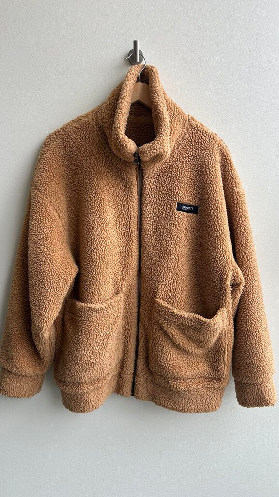Pre-Owned Brunette The Label Camel Cropped Bomber Teddy Sherpa Jacket- Size S/M
