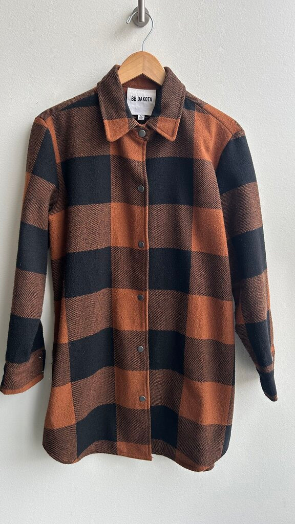 Pre-Owned BB Dakota Brown/Black Checkered Snap Button Shacket- Size Medium