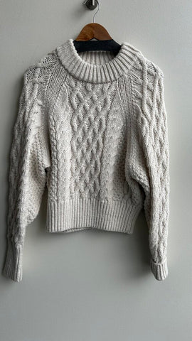 Pre-Owned H&M Off-White Cable Knit Long Sleeve Sweater- Size Small