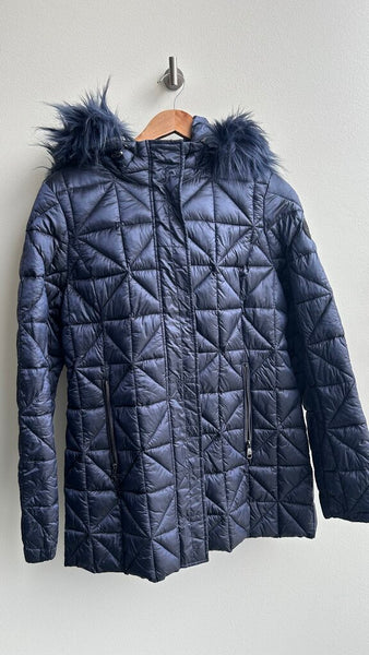 Pre-Owned Steve Madden Blue Puffer Faux Fur Hood Coat- Size Medium