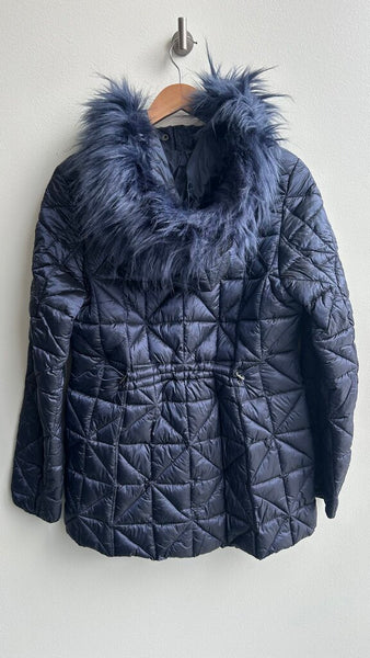 Pre-Owned Steve Madden Blue Puffer Faux Fur Hood Coat- Size Medium