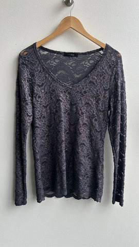 Pre-Owned Sloane & Sadi Dark Purple Lace Sleeve Top - Size Medium