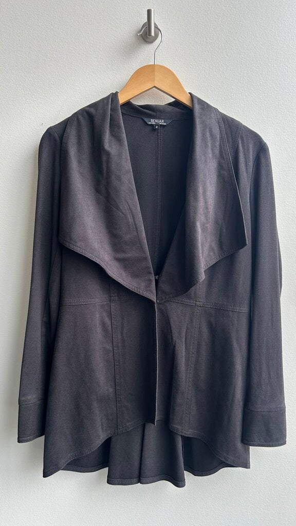 Pre-Owned Renuar Black Drape Collar Hook Buttons Jacket- Size 8