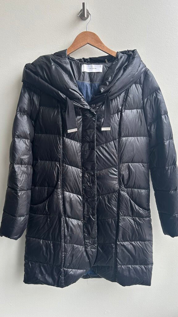 PRe-Owned Tahari Black Puffer Hooded Coat- Size Medium