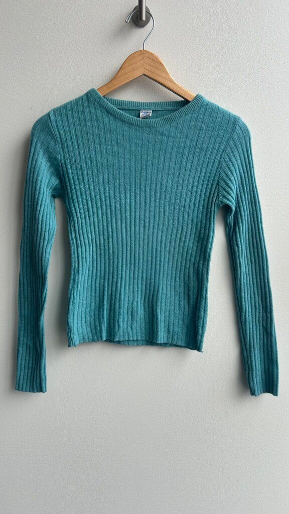 Pre-Owned La Rueca Blue Ribbed Long Sleeve Fitted Sweater- Size Small