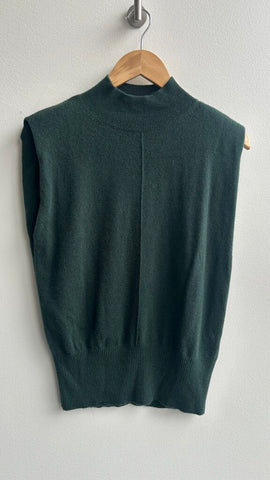 Pre-Owned Banana Republic Green Knit Cashmere Mock Neck Shoulder Pad Vest- Size Small