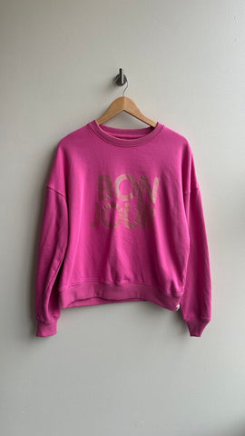 Pre-Owned We Are The Others Pink 'Bonjour' Graphic Crew Neck Sweater- Size Small