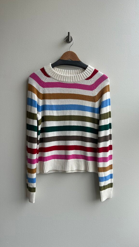Pre-Owned Gap White Rainbow Striped Knit Sweater- Size Small