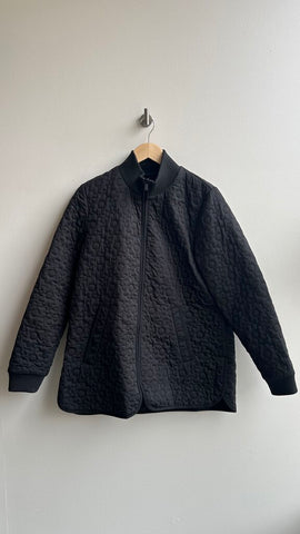 Pre-Owned Ilse Jacobsen Black Floral Quilted Zip Up Jacket- Size 36