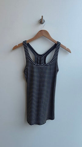 Pre-Owned Lululemon Black/White Striped Racerback Tank Top- Size Small (Estimated)