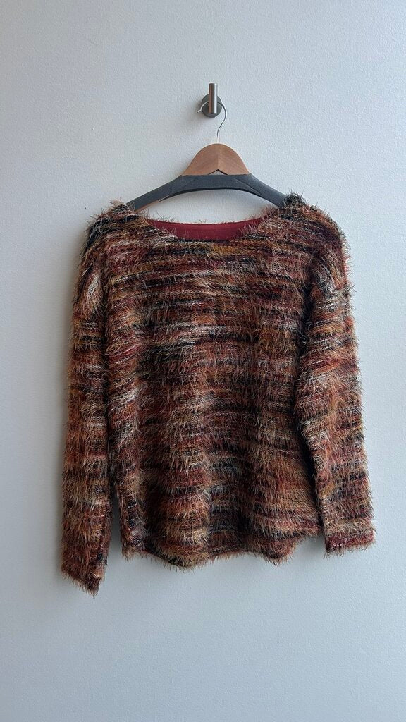 Pre-Owned Tribal Orange Multi Coloured Eyelash Knit Sweater- Size Medium