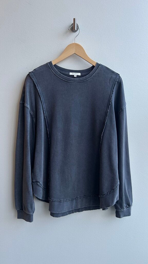 Pre-Owned Z Supply Charcoal Patch Style Crew Neck Sweater- Size Medium