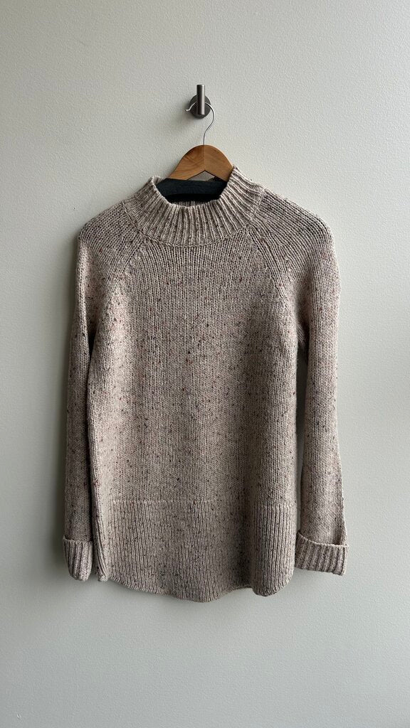 Pre-Owned Cynthia Rowley Oatmeal Speckled Knit Mock Neck Sweater- Size Large