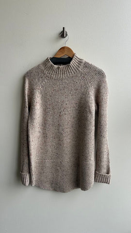 Pre-Owned Cynthia Rowley Oatmeal Speckled Knit Mock Neck Sweater- Size Large