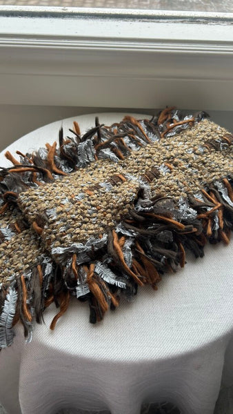 Pre-Owned Brown Multi Coloured Knit Tassels Unique Scarf