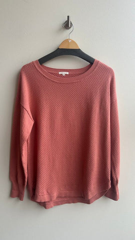 Pre-Owned Matty M Coral Pink Honeycomb Crewneck Sweater- Size Large