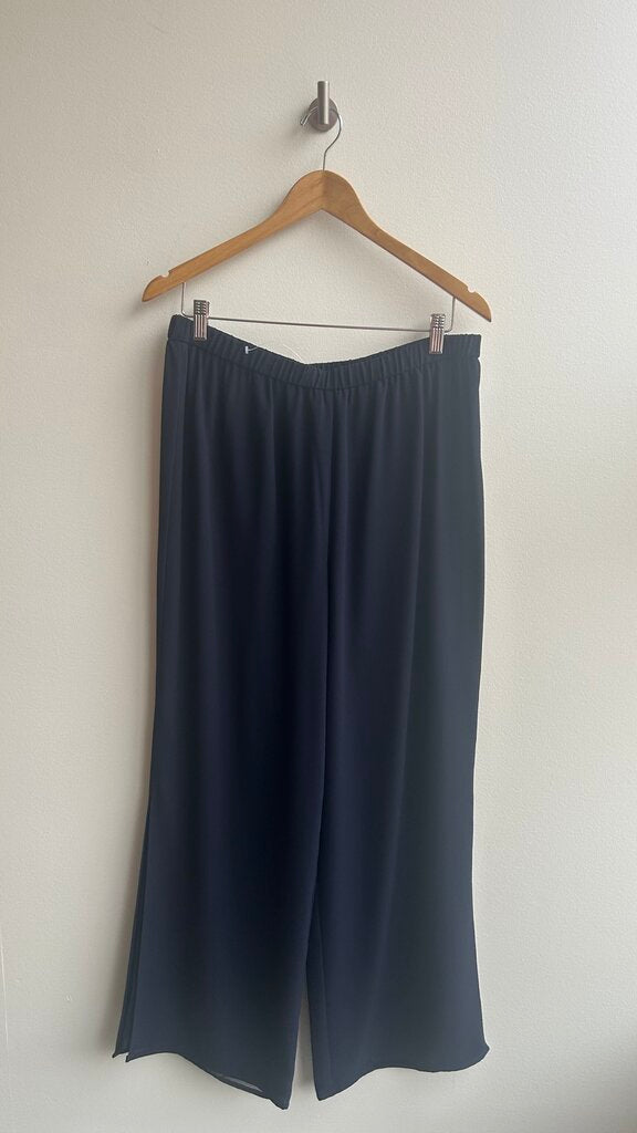 Pre-Owned Jacques Vert Navy Sheer Double Lined Side Slit Wide Leg Stretch Waist Pant- Size Large