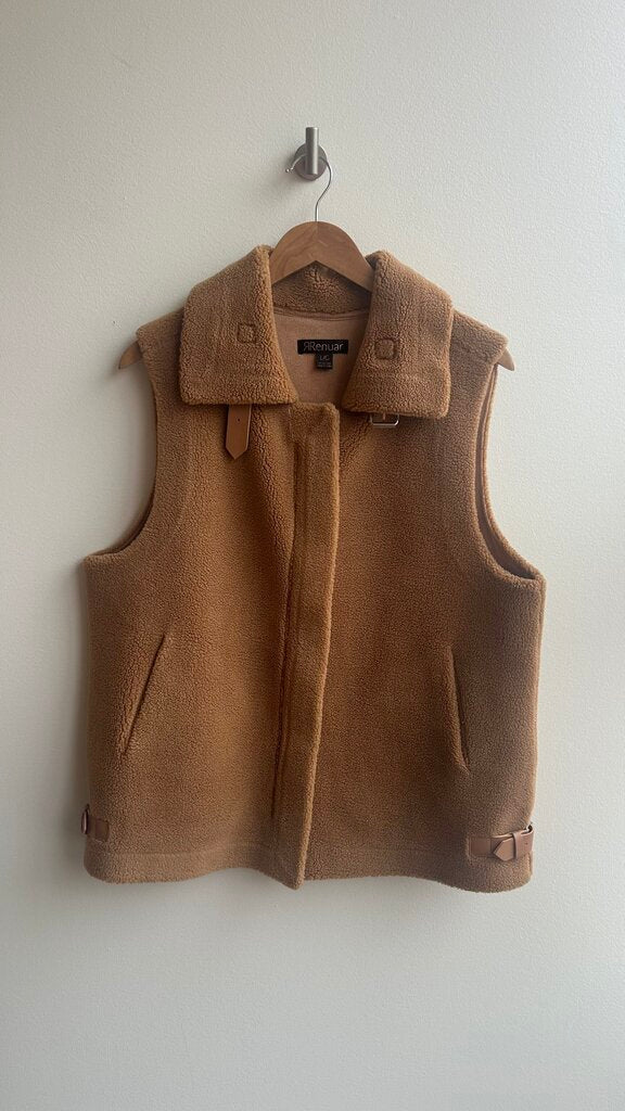 Pre-Owned Renuar Tan Teddy Collared Zip Up Vest- Size Large