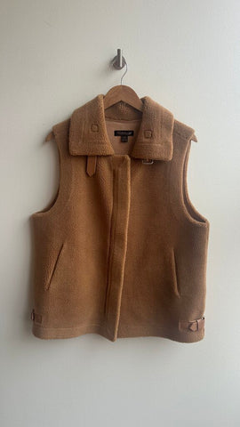 Pre-Owned Renuar Tan Teddy Collared Zip Up Vest- Size Large