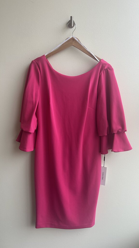 Pre-Owned Calvin Klein Pink Low Back Half Balloon Cinch Bell Sleeve Sheath Dress (NWT)- Size 12