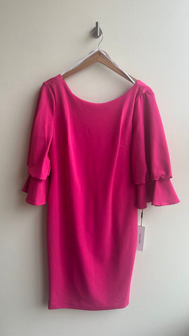 Pre-Owned Calvin Klein Pink Low Back Half Balloon Cinch Bell Sleeve Sheath Dress (NWT)- Size 12