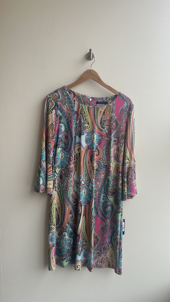 Pre-Owned Tommy Hilfiger Pink Multi Coloured Paisley Bell Sleeve Sheath Dress (NWT)- Size 12