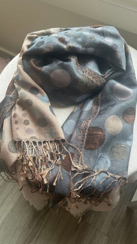 Pre-Owned Banaris Blue/Taupe Dot Print 100% Silk Scarf