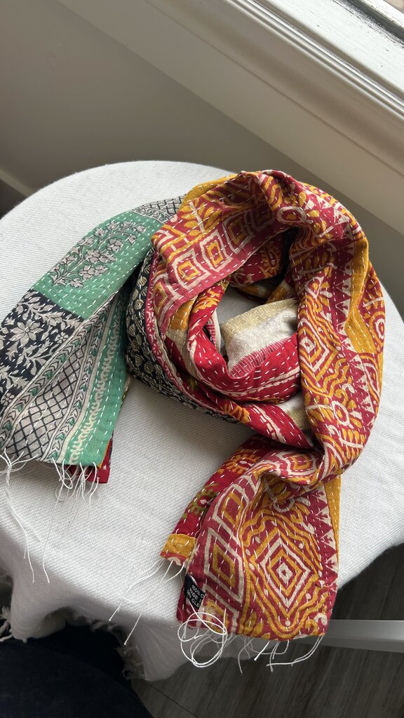 Pre-Owned Dotted/Striped Multi-Colour Cotton Scarf