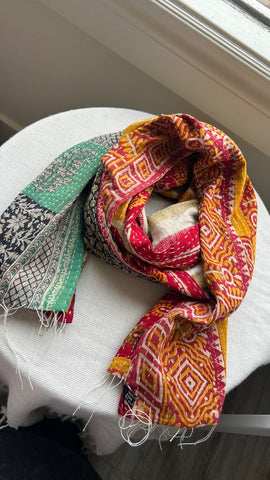 Pre-Owned Dotted/Striped Multi-Colour Cotton Scarf