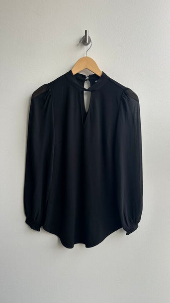 Pre-Owned Camber & Grace Black Key Hole Neck & Back Sheer Long Sleeves Blouse- Size X-Small