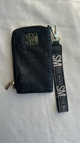 Pre-Owned Steve Madden Black Zip Top Wristlet Wallet