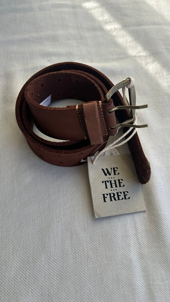 Pre-Owned Free People Brown Wide Leather Two Punch Belt (NWT) - Size S/M