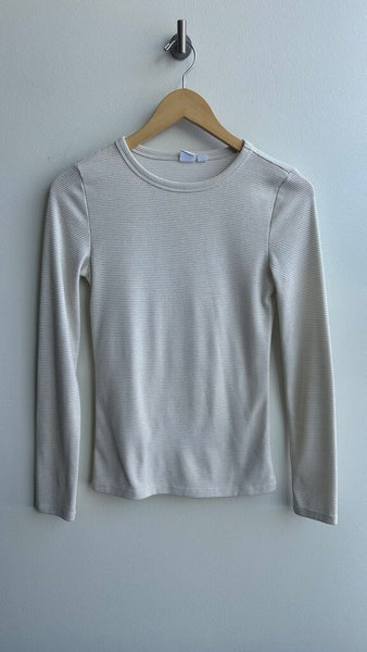 Pre-Owned Gap White/Gold Striped Long Sleeve Tee- Size X-Small