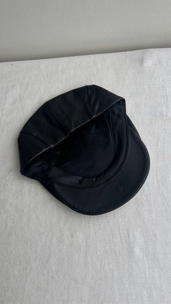 Pre-Owned Crown Cap Black Genuine Leather Newsboy Cap- Size Large