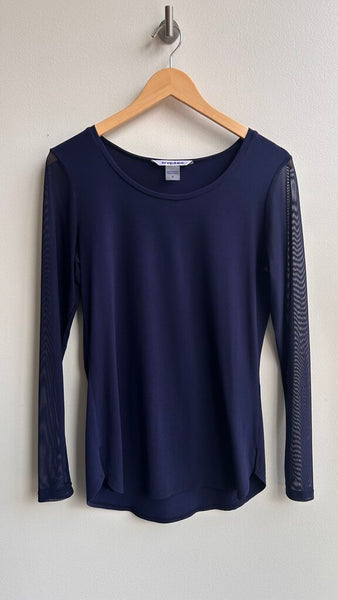 Pre-Owned Nygard Blue Sheer Long Sleeves Round Neck Top- Size Small