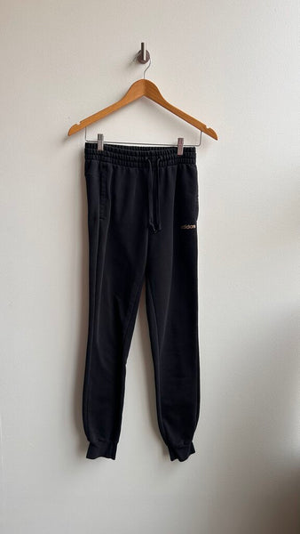 Pre-Owned Adidas Black with Gold Logo Drawstring Ankle Biter Sweats- Size X-Small